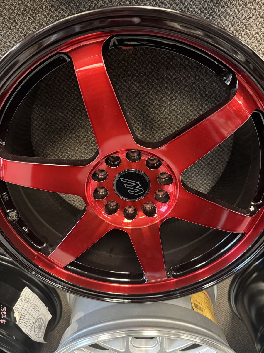 MACH performance MP-60 18x8 Gloss Black / Red Face Wheels - Set of 4, 5x112/114.3 lug pattern offset +35mm, CB 72.56mm