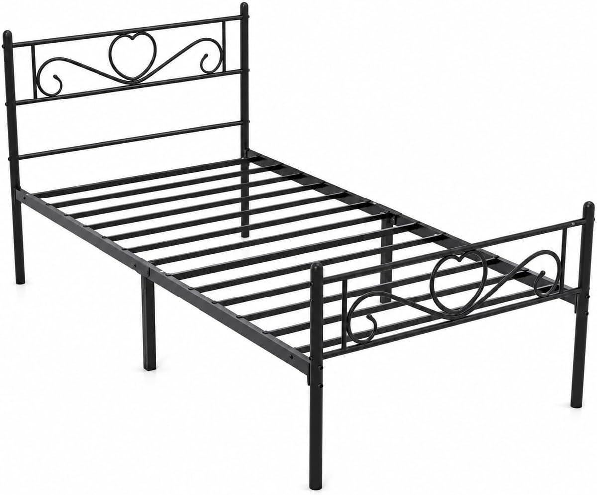 14 Inch Twin Metal Bed Frame with Headboard and Footboard