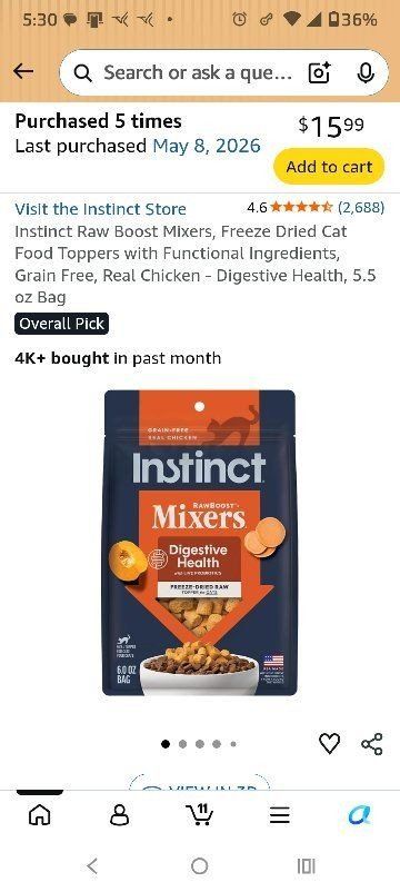 Instinct Raw Boost Mixers Freeze-Dried Cat Food Toppers, 6oz Bag, Digestive Health, Real Chicken