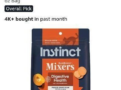 Instinct Raw Boost Mixers Freeze-Dried Cat Food Toppers, 6oz Bag, Digestive Health, Real Chicken