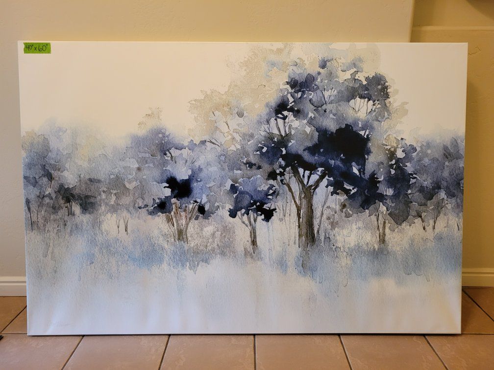 Large Watercolor Forest Canvas Wall Art 40" x 60"