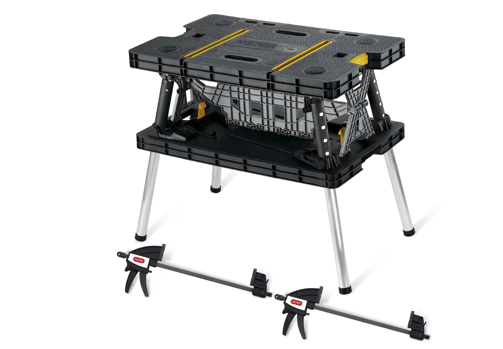 New Keter Heavy-Duty Folding Workbench, Portable Work Table with 12" Adjustable Clamps