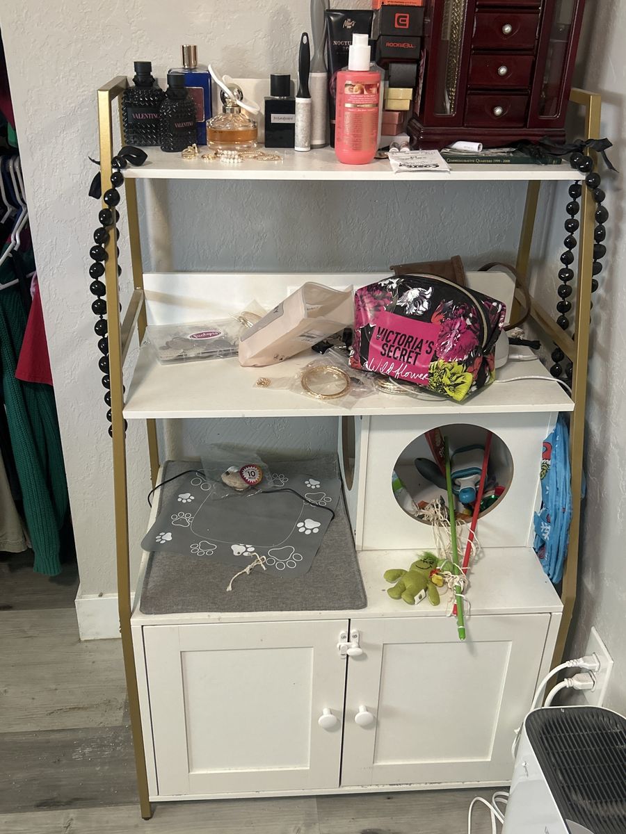 Hidden cat litter box shelves