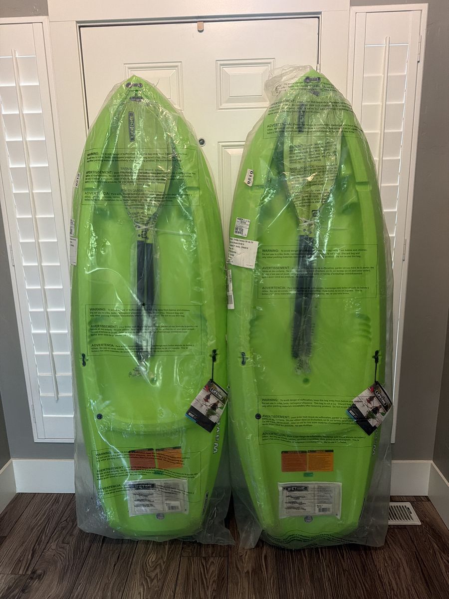 Two brand new Lifetime Wave Youth Kayaks - Lime Green with Paddles