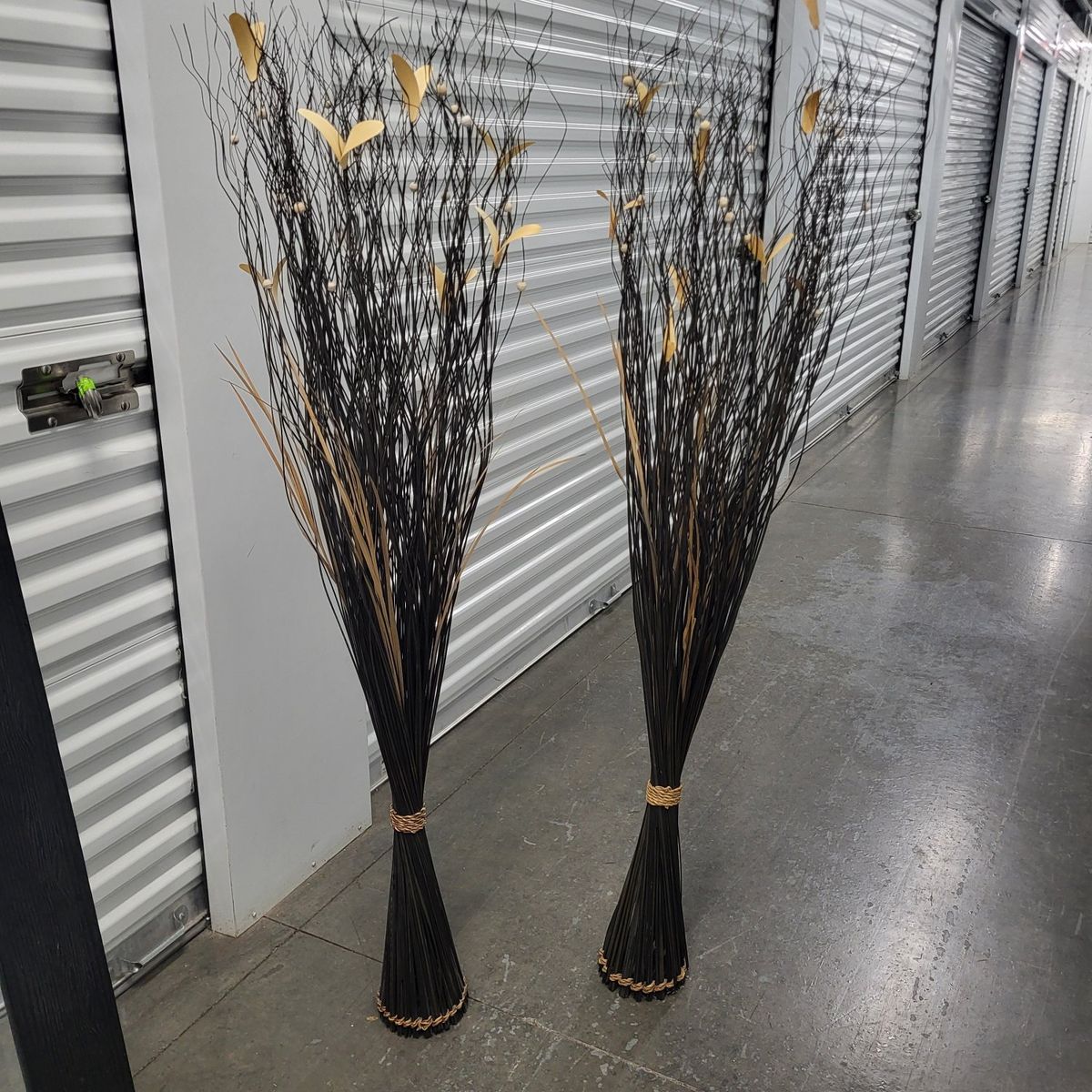 Decorative Black & Gold Leaf Tall Floor Vase Filler Branches - Set of 2