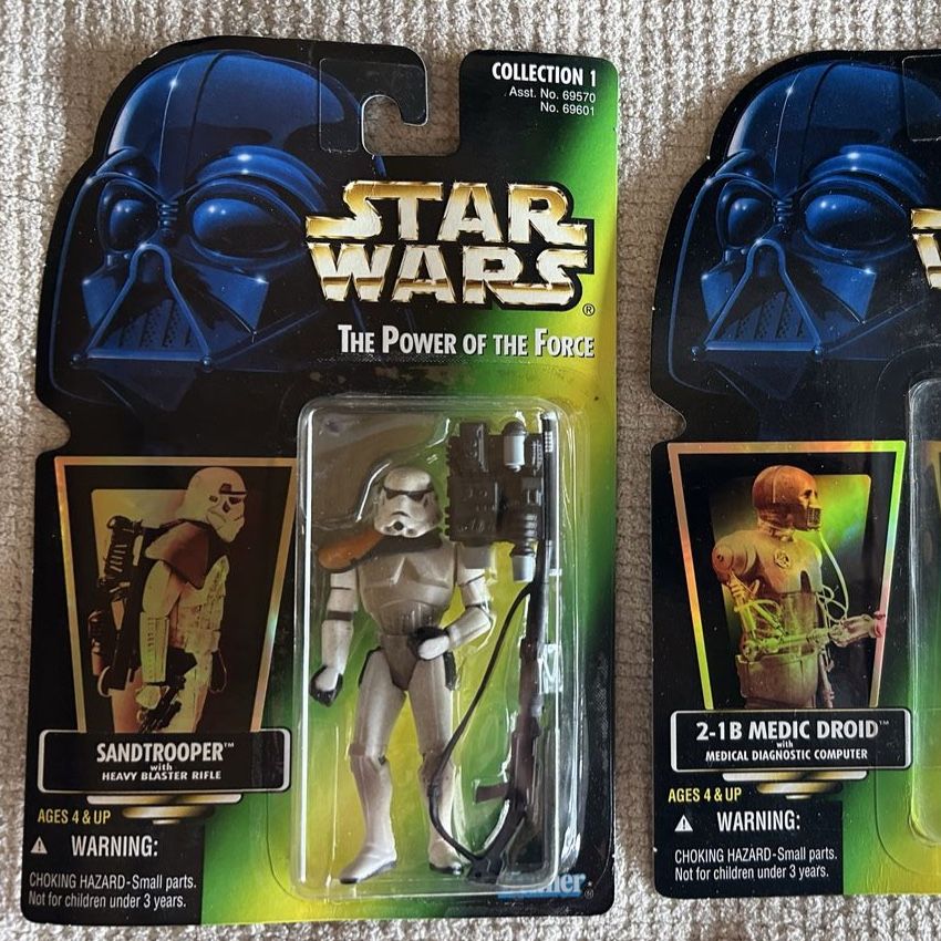 90’s Star Wars The Power of the Force Sandtrooper Heavy Blaster Rifle Green Card Action Figure Holographic Sticker Collection 1