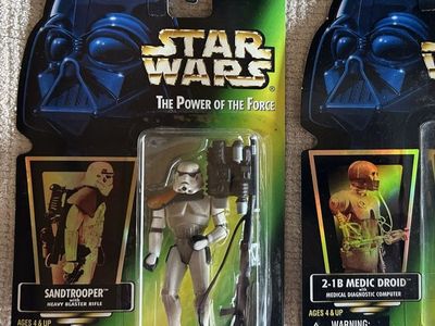 90’s Star Wars The Power of the Force Sandtrooper Heavy Blaster Rifle Green Card Action Figure Holographic Sticker Collection 1
