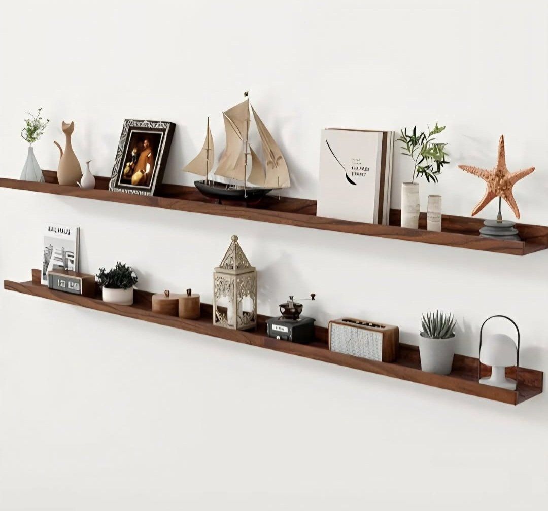 Axeman Oak Picture Ledge Shelf, 72 Inch Floating Shelves Set of 2, Solid Oak Wood Wall Shelves with Lip, Wall Decor Storage