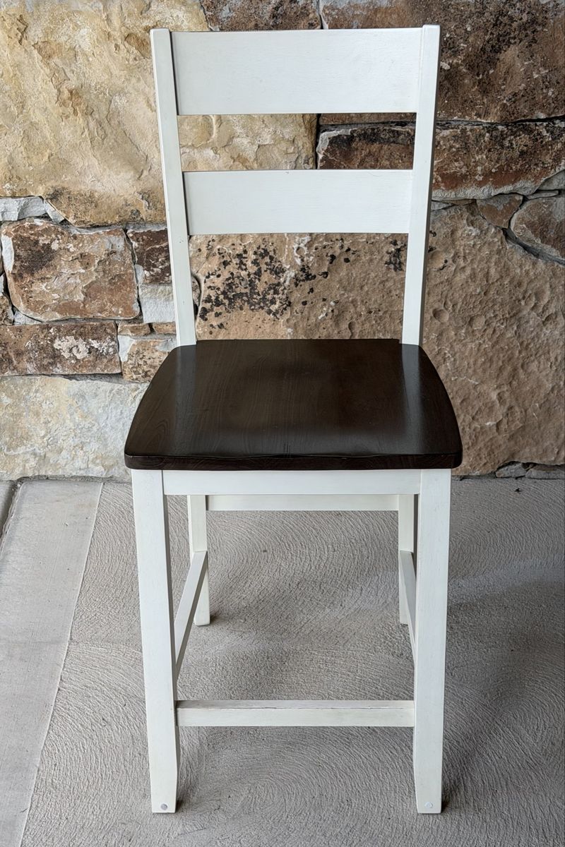 Solid Wood Bar Stools - Set of 4, Two-Tone (Dark Brown Seat/Off-White Frame)