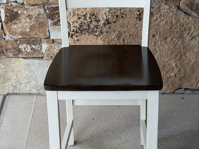 Solid Wood Bar Stools - Set of 4, Two-Tone (Dark Brown Seat/Off-White Frame)