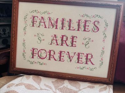 Vintage Needlepoint Wall Art Families Are Forever 16”x12”