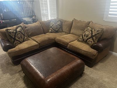 Massoud Leather Trim Sectional & Ottoman