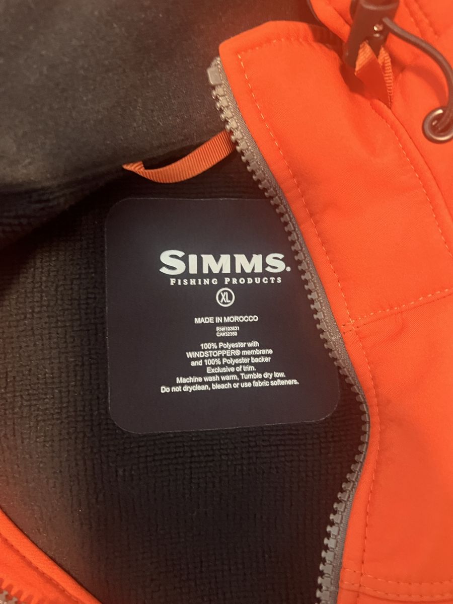 Simms Fishing Products Windstopper Hoody Jacket Fury Orange Size XL NWT