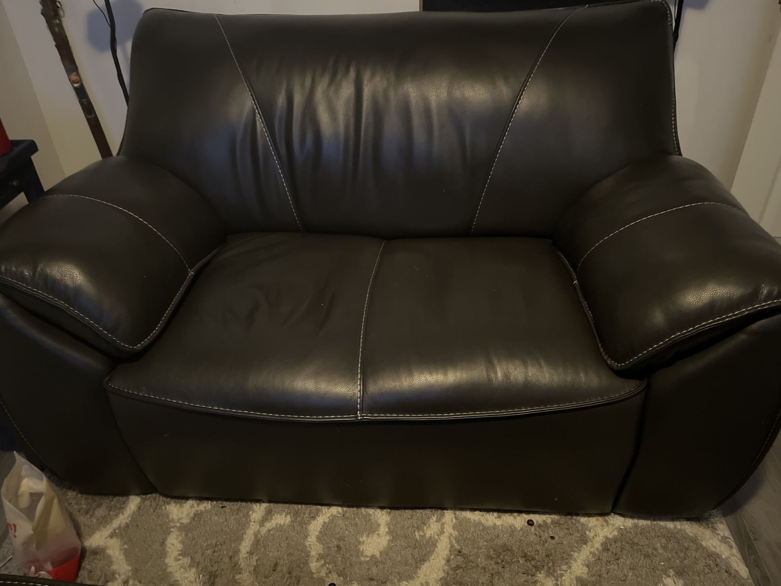 Brown Leather Love Seat And Ottoman