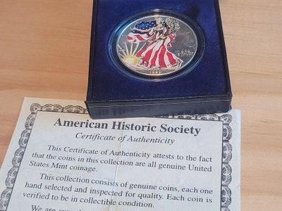 1999 American Historic Society Colorized American Eagle Silver Dollar Coin w/COA - Collectible