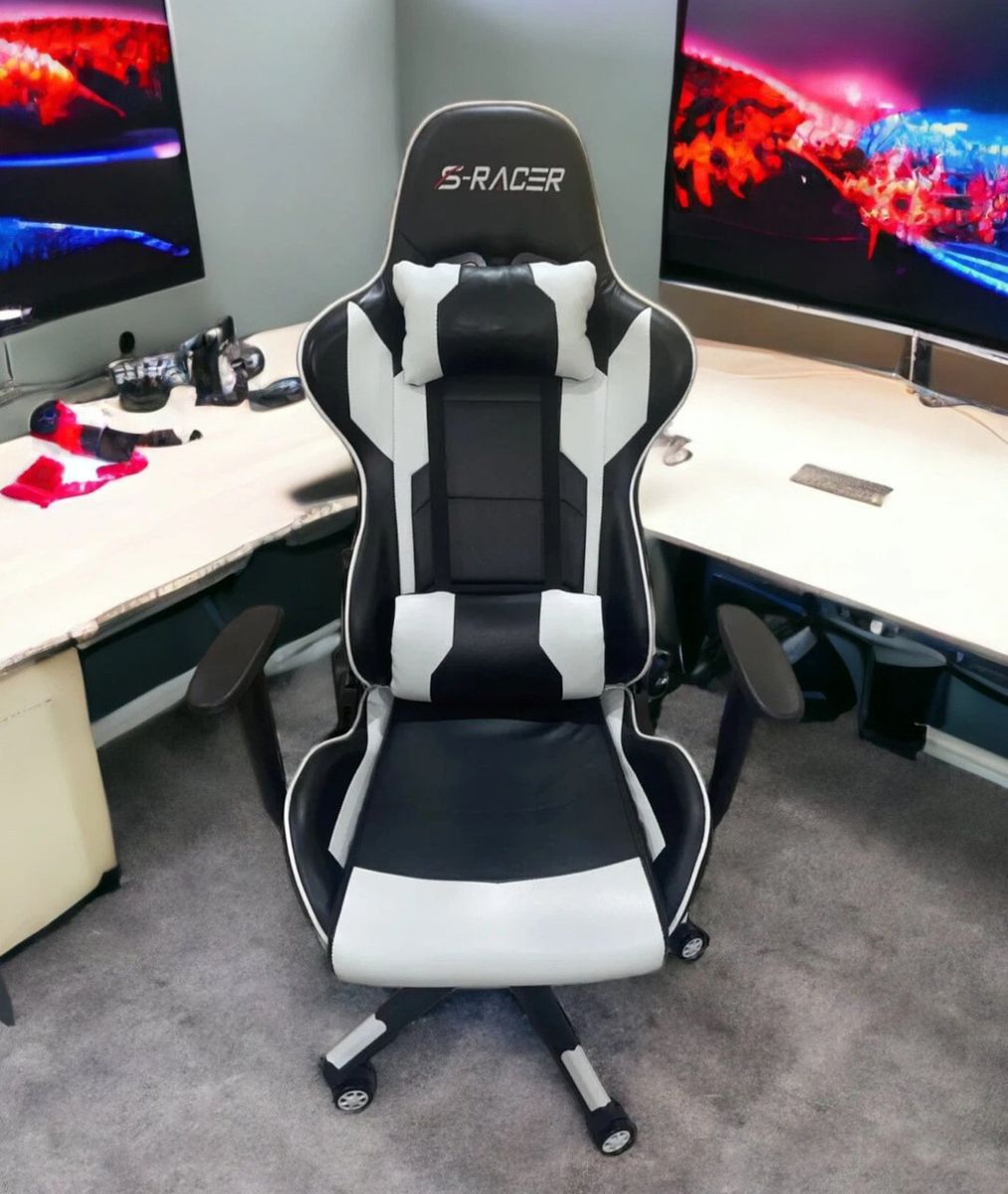 S-Racer Ergonomic Gaming Chair Black/White Racing Style High Back Swivel Office Chair with Lumbar Support. Excellent Conditions!
