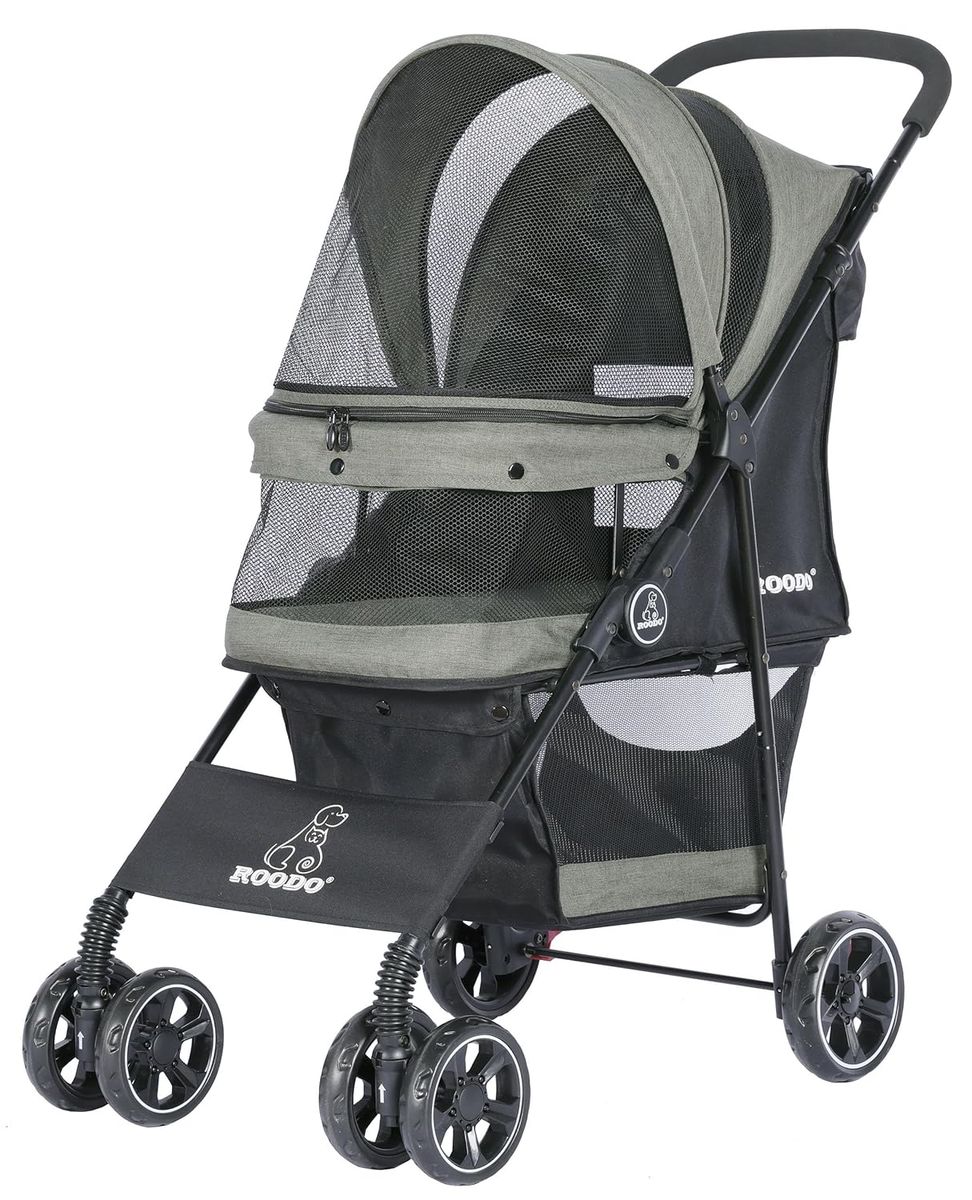 4 Wheel Foldable Compact Portable Pet Stroller for up to 30lbs Medium Small Dogs Cats(sage Green)