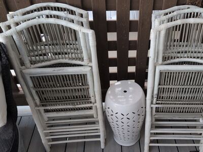 6 folding bamboo painted outdoor chairs.