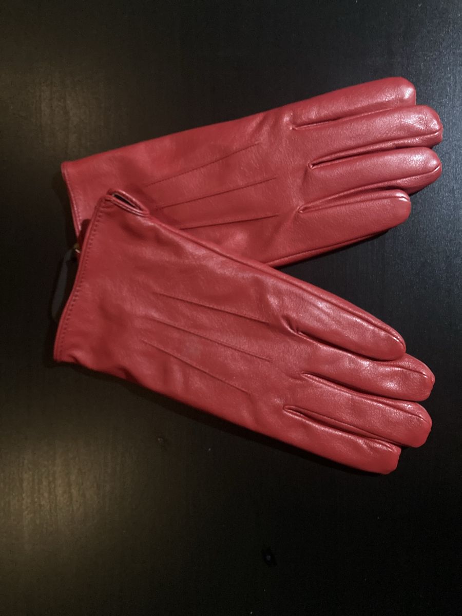 Red leather 3 point gloves new women large