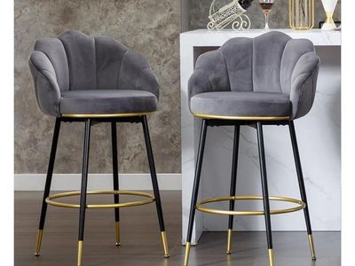 NEW- Hausfame Velvet Swivel Bar Stools (Grey)
