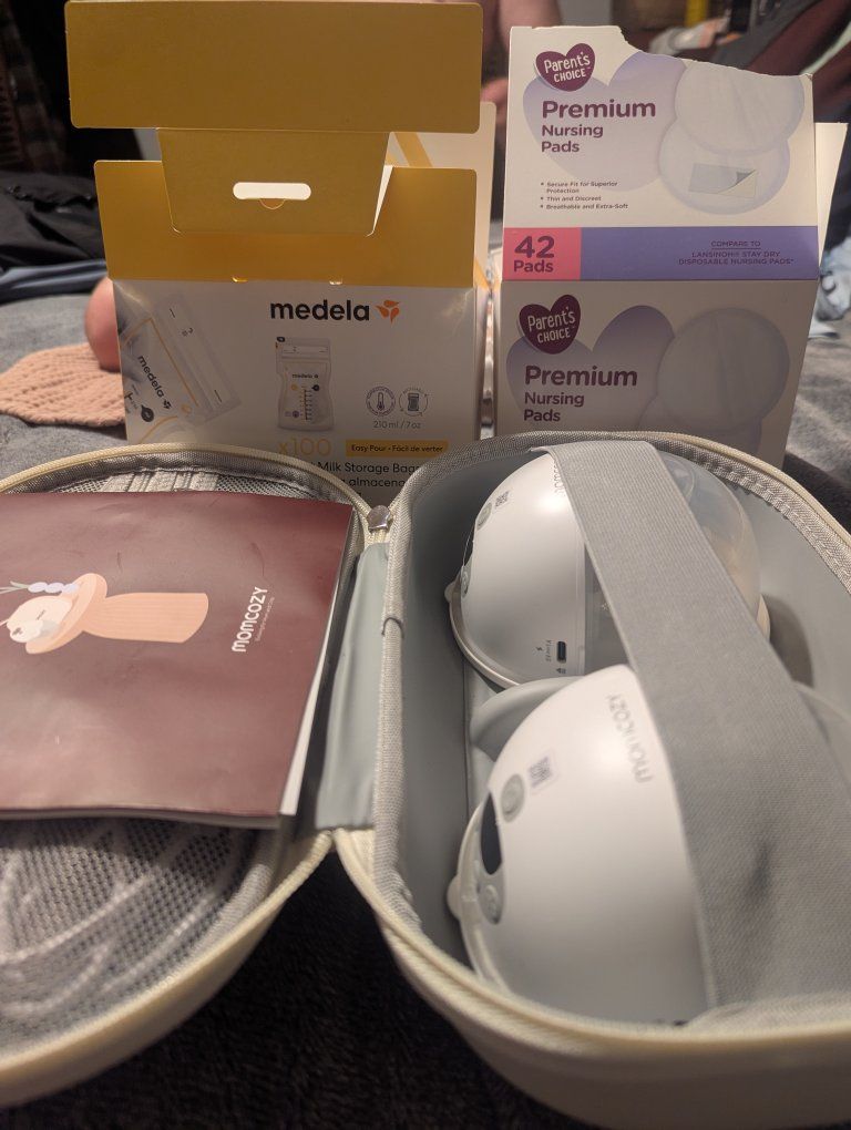 Momcozy Wearable Breast Pump Bundle with Medela Bags and Nursing Pads