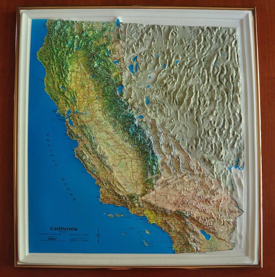 Framed 3-D Topographical Wall Map of California