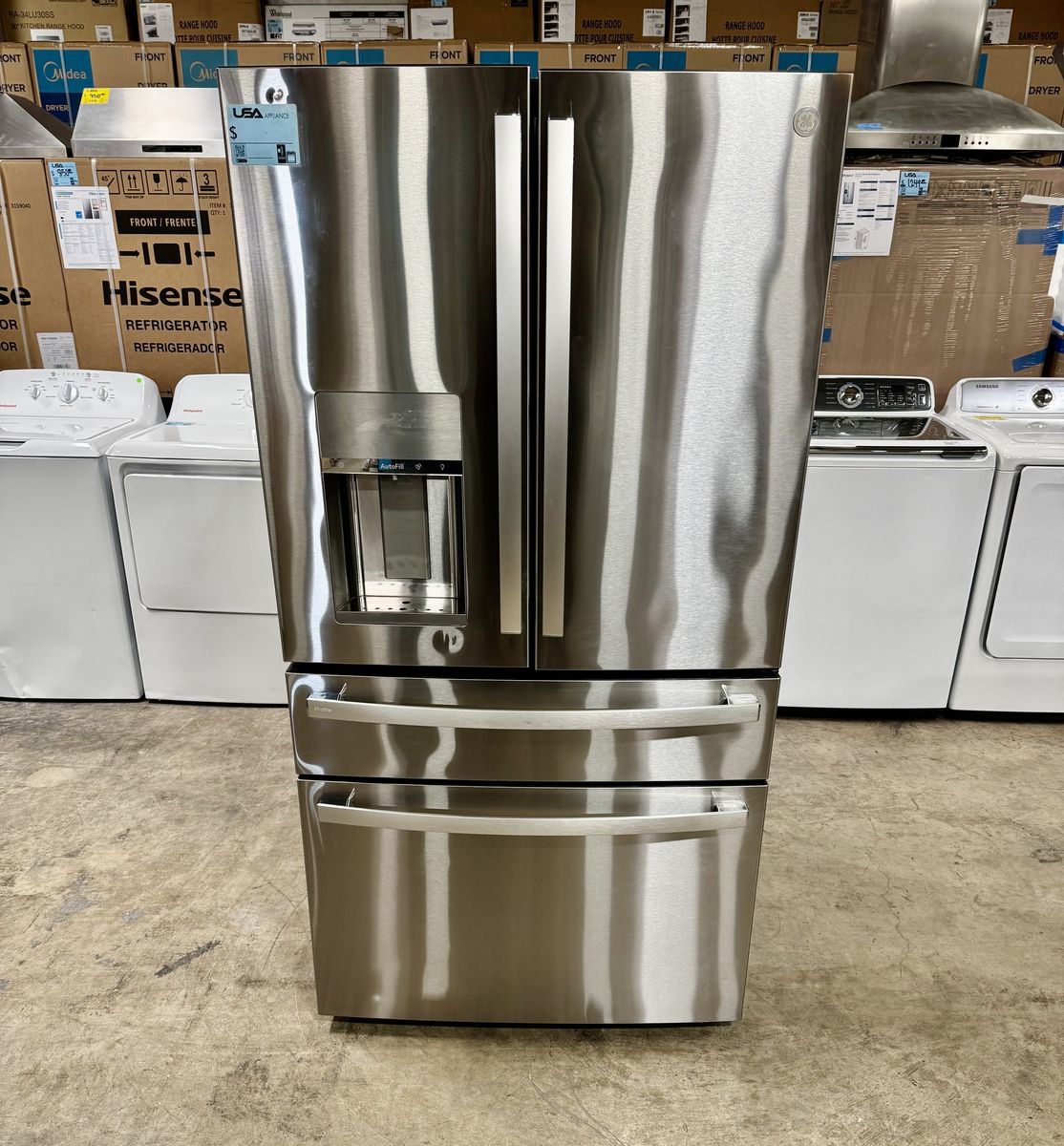 GE PROFILE FOUR DOOR STAINLESS STEEL FRENCH DOOR REFRIGERATOR