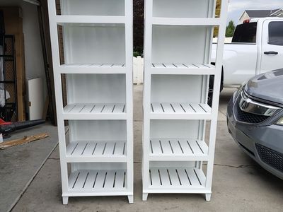 Two White Wooden Shelving Units Bookcases