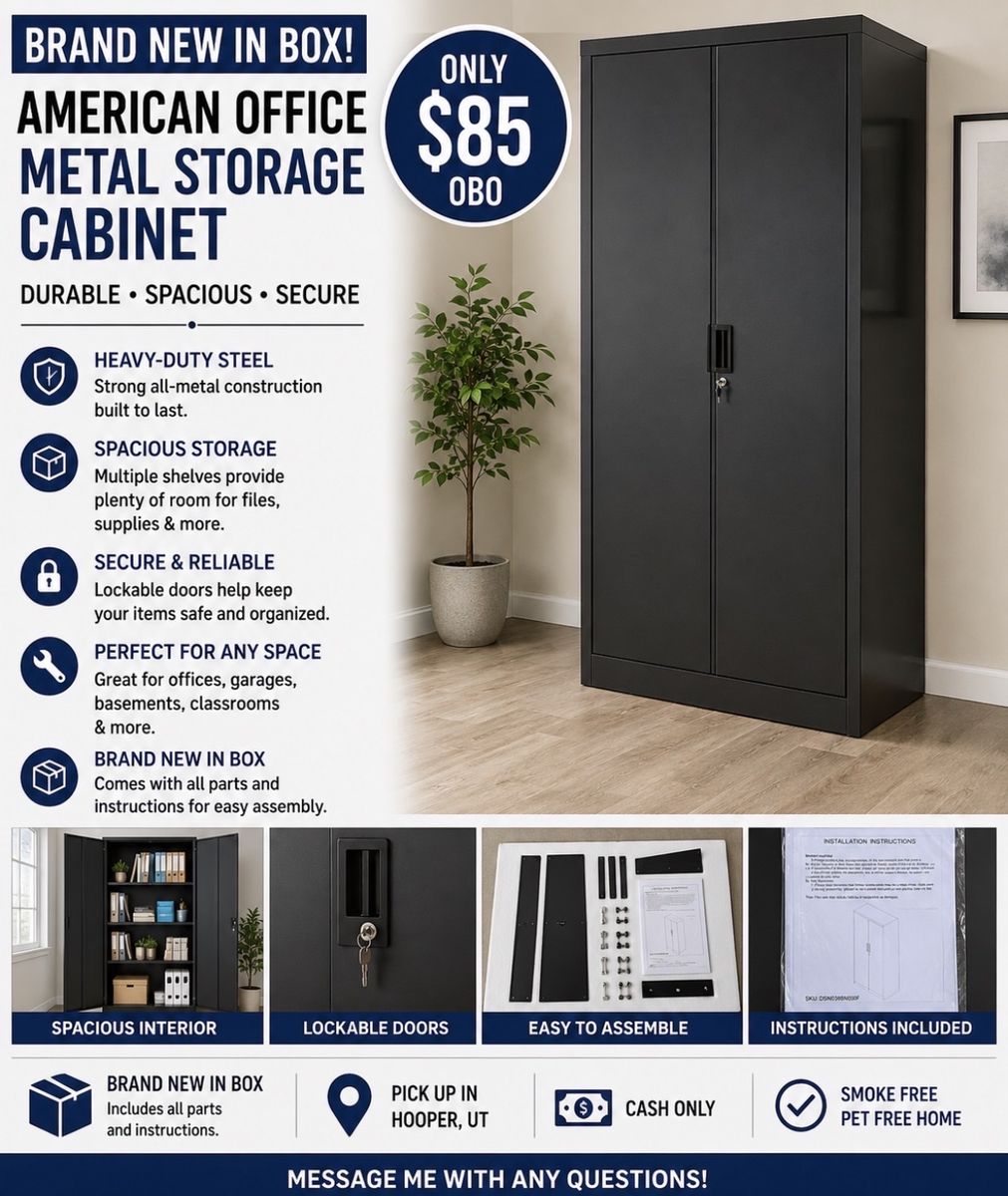 American Office Heavy-Duty Metal Storage Cabinet - Lockable, Spacious, New in Box
