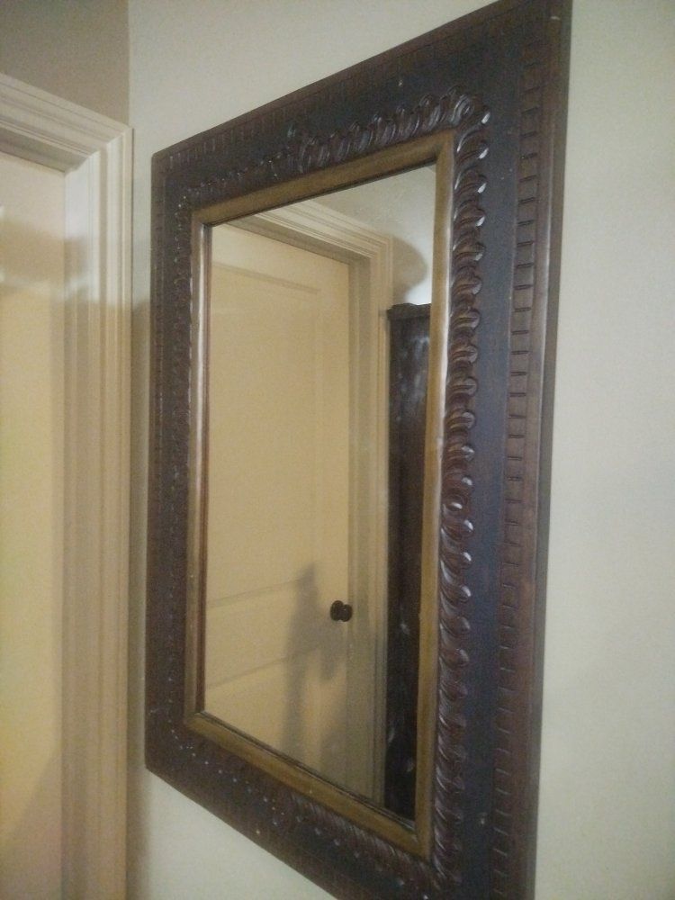 Ornate Dark Wood Framed Wall Mirror - Large Rectangular Accent Mirror