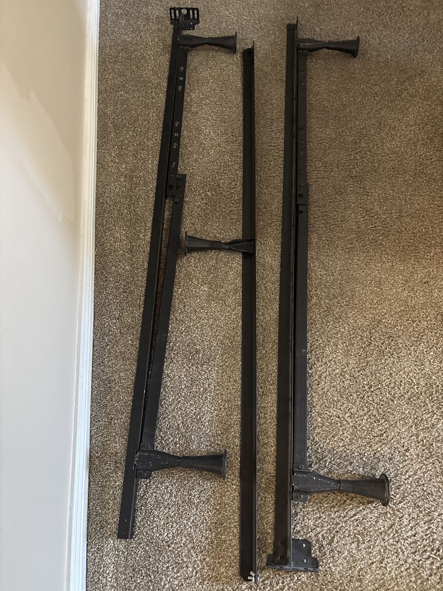 Black Metal Queen Size Bed Frame Rails & Center Support