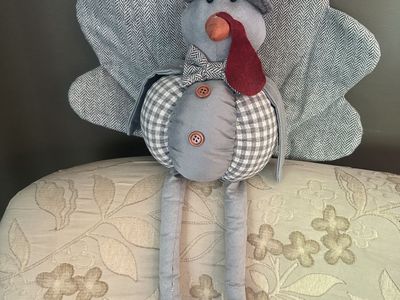 Thanksgiving Turkey Decor Plush Weighted Dapper Grey Checkered Holiday Decoration