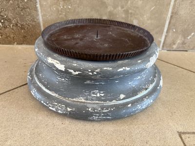 Really Large Candle Holder Pedestal Wood W/ Chipping Paint