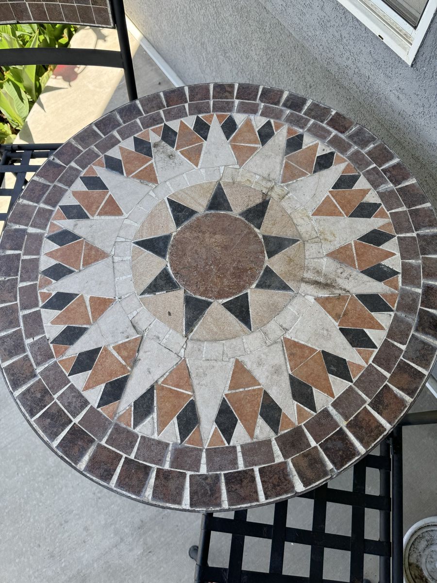 Outdoor Patio Bistro Set - Mosaic Tile Table & 2 Chairs - Durable Metal Frame - Great for Balconies
