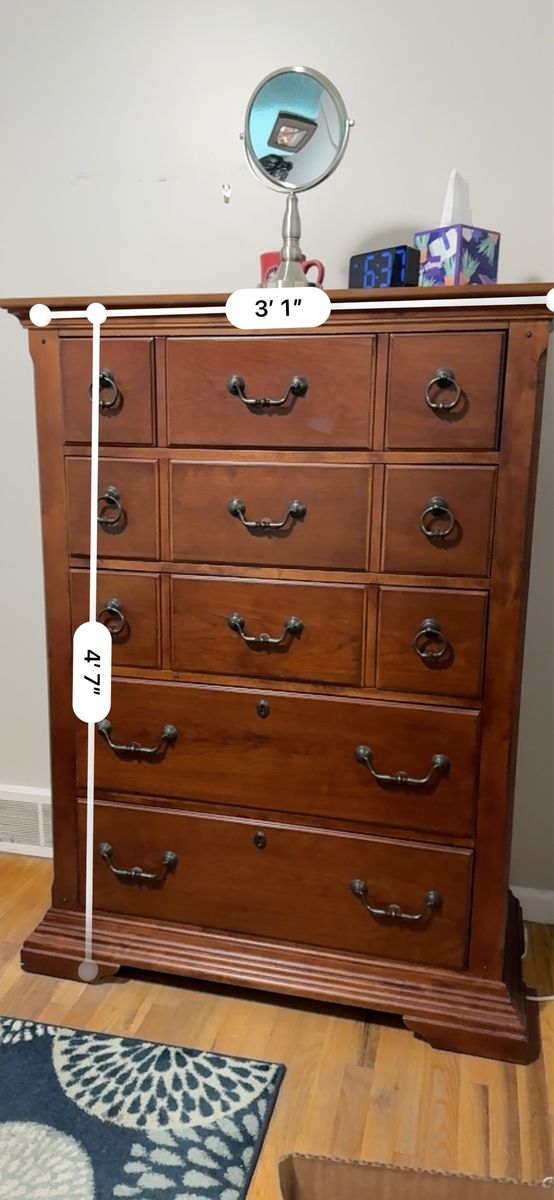 Wooden Tall Dresser / Chest of Drawers - 4'7" H x 3'1" W x 16.5" D, Multiple Drawers