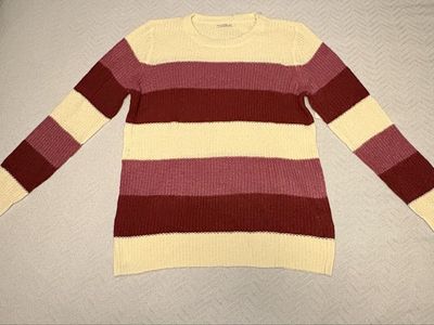 Pink Clover Striped Knit Sweater Women's Size Large Cream Maroon
