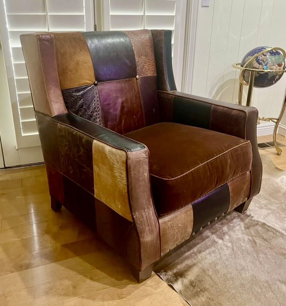 PAUL ROBERT WESTERN WINGBACK CHAIR LEATHER COWHIDE
