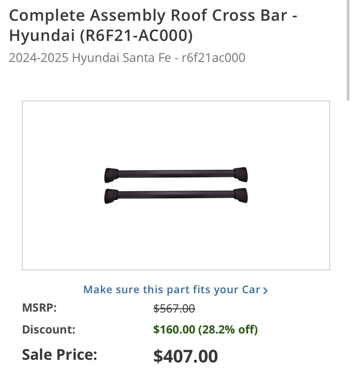 Hyudnai Santa Fe Crossbars Roof Rack 24-26