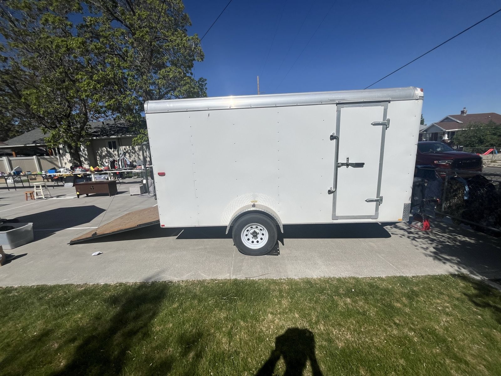 Mirage Trailer White Enclosed Cargo Trailer - Excellent Condition, Spacious Interior, Rear Ramp