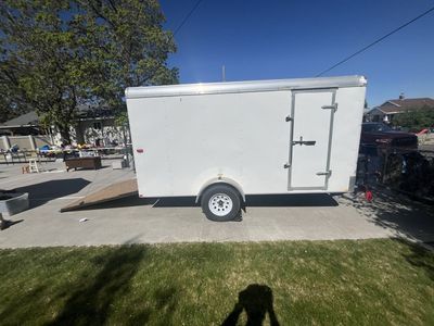 Mirage Trailer White Enclosed Cargo Trailer - Excellent Condition, Spacious Interior, Rear Ramp