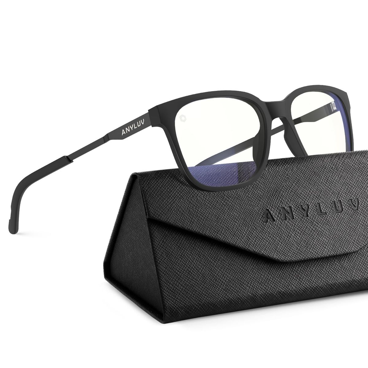 ANYLUV Blue Light Blocking Glasses - Matte Black, Lightweight Metal Temples