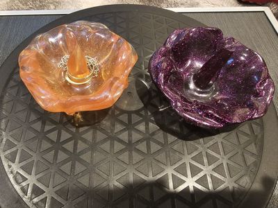 Handcrafted Resin Ring Dish Holder Set - Orange and Purple Glitter
