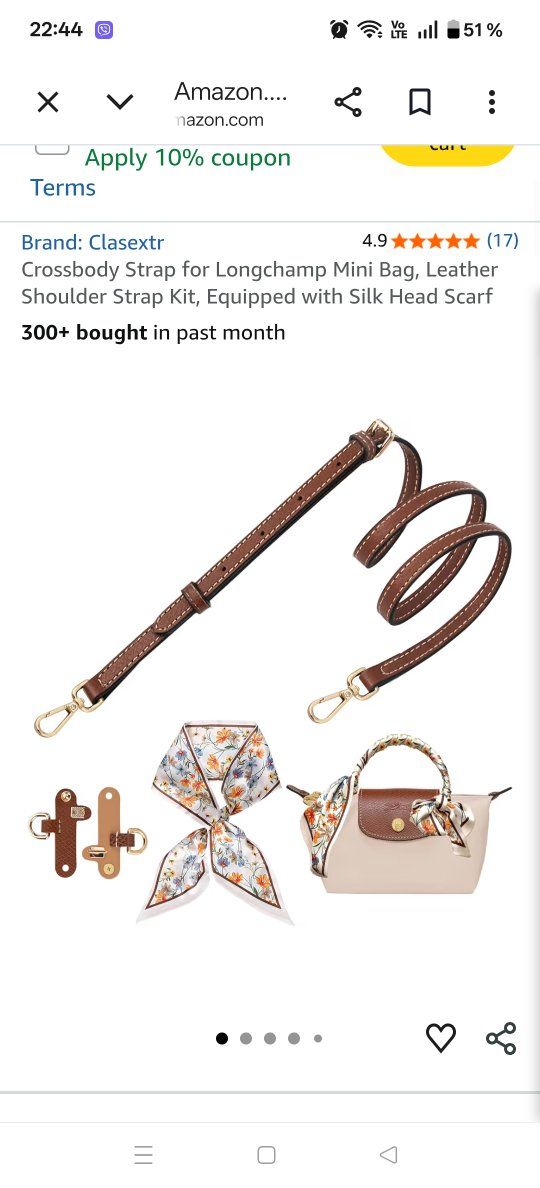 Crossbody Strap for Longchamp Mini Bag, Leather Shoulder Strap Kit, Equipped with Silk Head Scarf