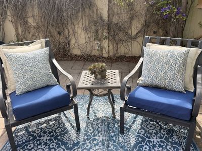 Outdoor Patio chairs and table with cushions