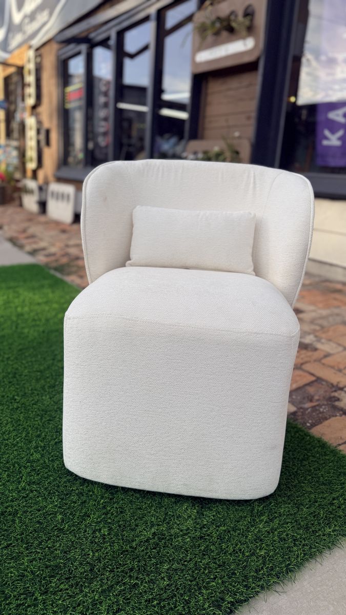 Contemporary White Boucle Barrel Accent Chair