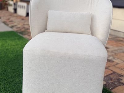 Contemporary White Boucle Barrel Accent Chair