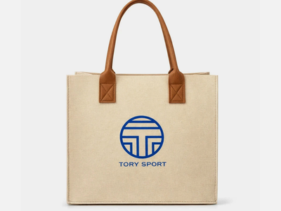 Canvas Logo Tote Bag Large Beige Faux Leather Handle Shopper