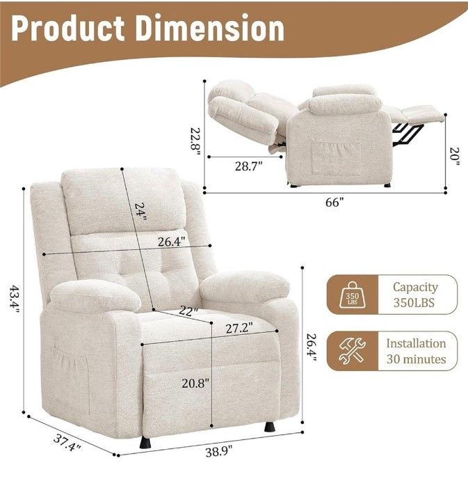 Korser Power Recliner Chair (Beige) – Brand New in Box!