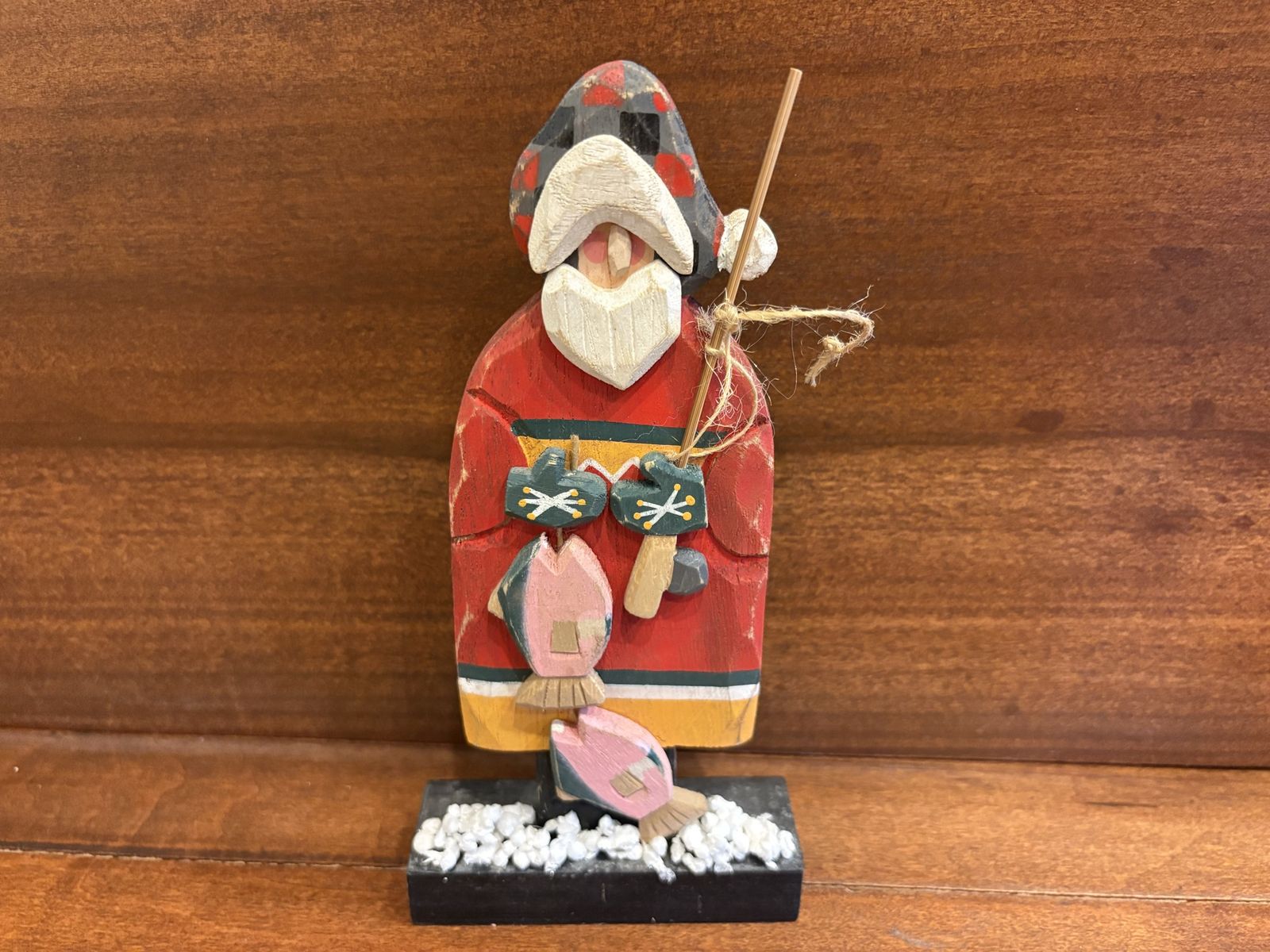 Wood Fishing Santa Signed Ilona Steelhammer
