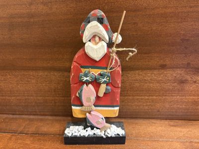 Wood Fishing Santa Signed Ilona Steelhammer